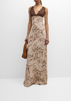 L'Agence Paisley-Printed Susanna Lace Bodice Slip Dress