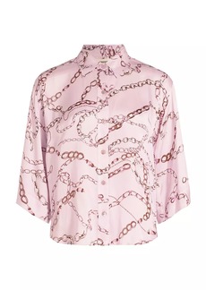 L'Agence Patrice Chain-Print Silk Button-Front Blouse