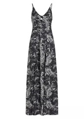 L'Agence Porter Paisley Satin Cut-Out Maxi Dress