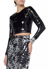 L'Agence Rogan Sequined Long-Sleeve Crop Top