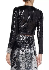 L'Agence Rogan Sequined Long-Sleeve Crop Top