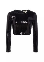 L'Agence Rogan Sequined Long-Sleeve Crop Top