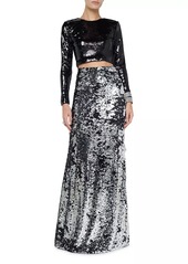 L'Agence Rogan Sequined Long-Sleeve Crop Top