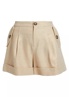 L'Agence Safari Pleated Cotton Twill Shorts