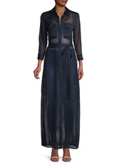 L'Agence Sheer Belted Button-Down Dress