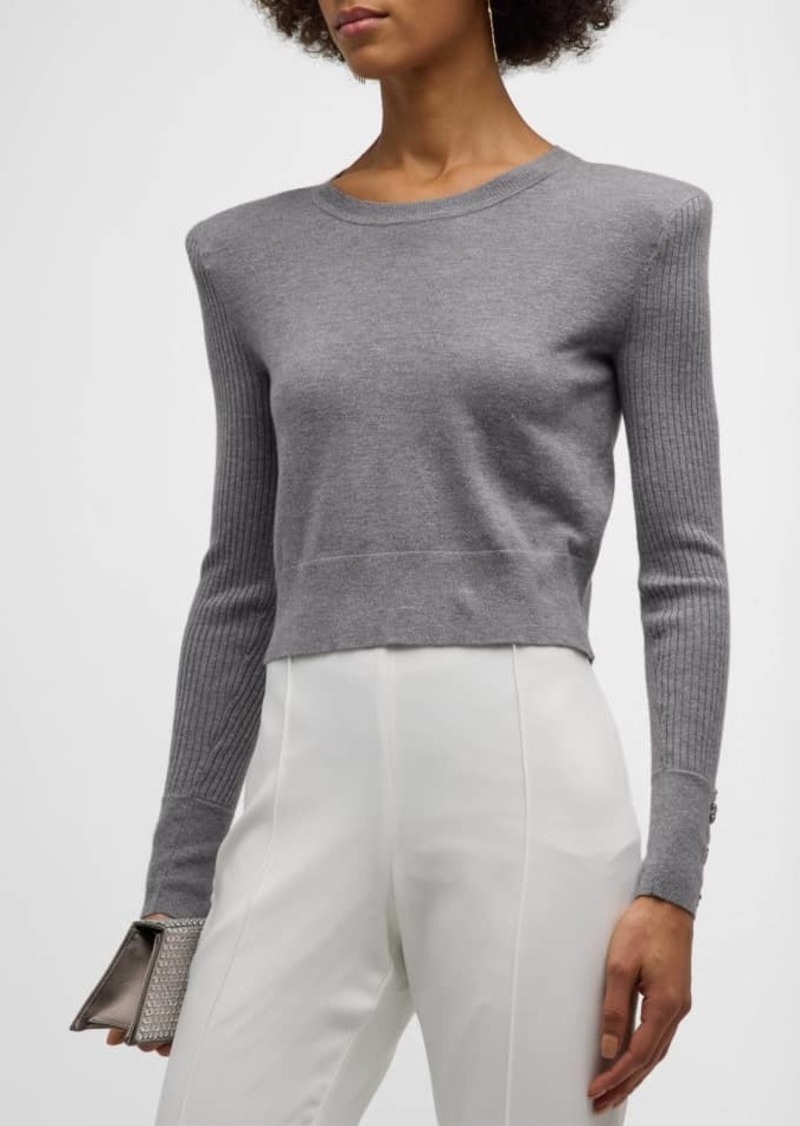 L'Agence Sky Cropped Strong-Shoulder Sweater
