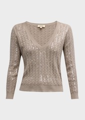 L'Agence Trinity Sequin Cable-Knit Sweater