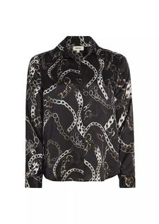 L'Agence Tyler Chain-Print Silk Button-Front Shirt