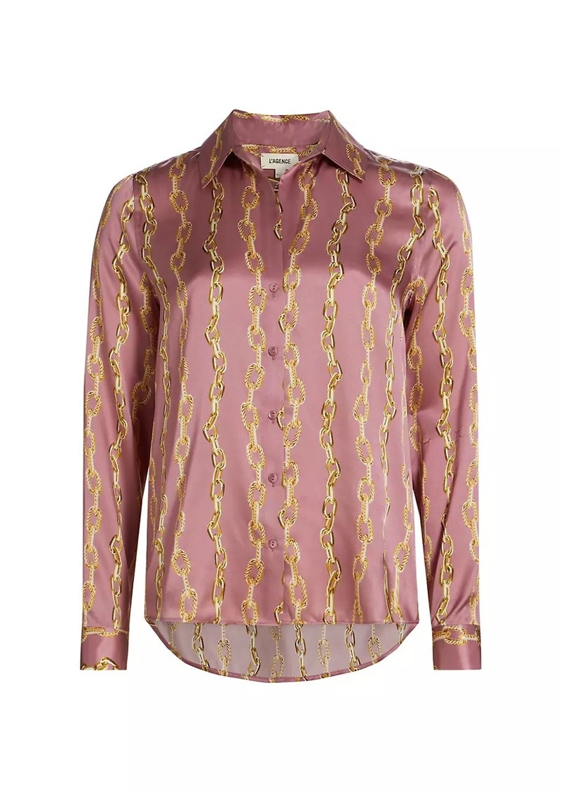 L'Agence Tyler Chain Print Silk Long-Sleeve shirt