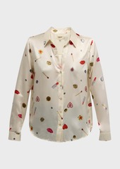 L'Agence Tyler Jewel Printed Button-Front Silk Blouse