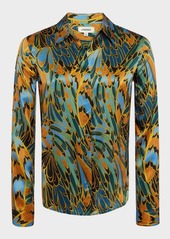 L'Agence Tyler Parrot Feather Printed Silk Blouse
