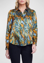 L'Agence Tyler Parrot Feather Printed Silk Blouse