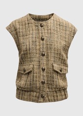 L'Agence Uma Tweed Button-Front Vest 