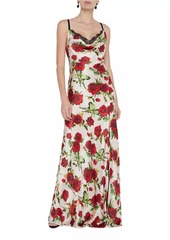 L'Agence Venice Floral Silk Cowlneck Gown