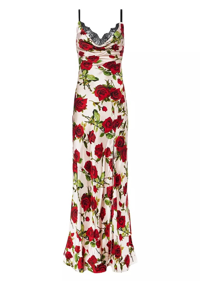 L'Agence Venice Floral Silk Cowlneck Gown