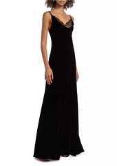 L'Agence Venice Velvet-Lace Cowlneck Gown