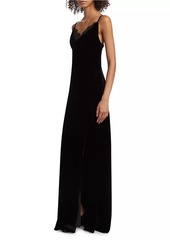 L'Agence Venice Velvet-Lace Cowlneck Gown