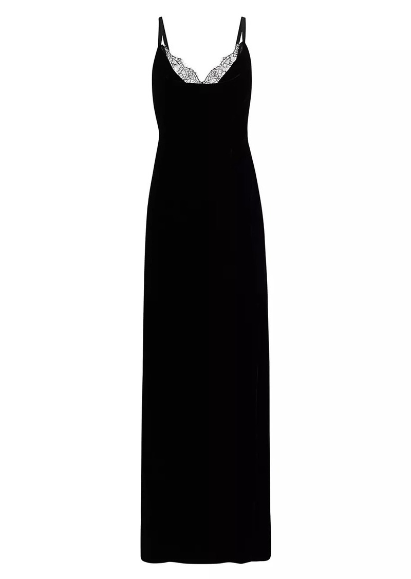 L'Agence Venice Velvet-Lace Cowlneck Gown