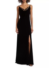 L'Agence Venice Velvet-Lace Cowlneck Gown