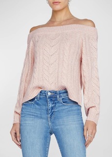L'Agence Vest Cable-Knit Off-The-Shoulder Sweater