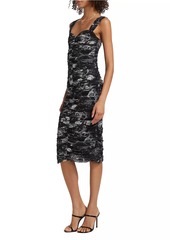 L'Agence Winslow Floral Ruched Sleeveless Midi-Dress