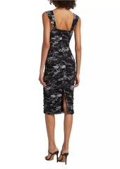 L'Agence Winslow Floral Ruched Sleeveless Midi-Dress