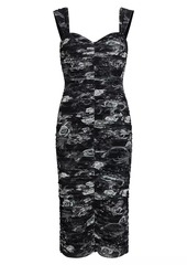 L'Agence Winslow Floral Ruched Sleeveless Midi-Dress