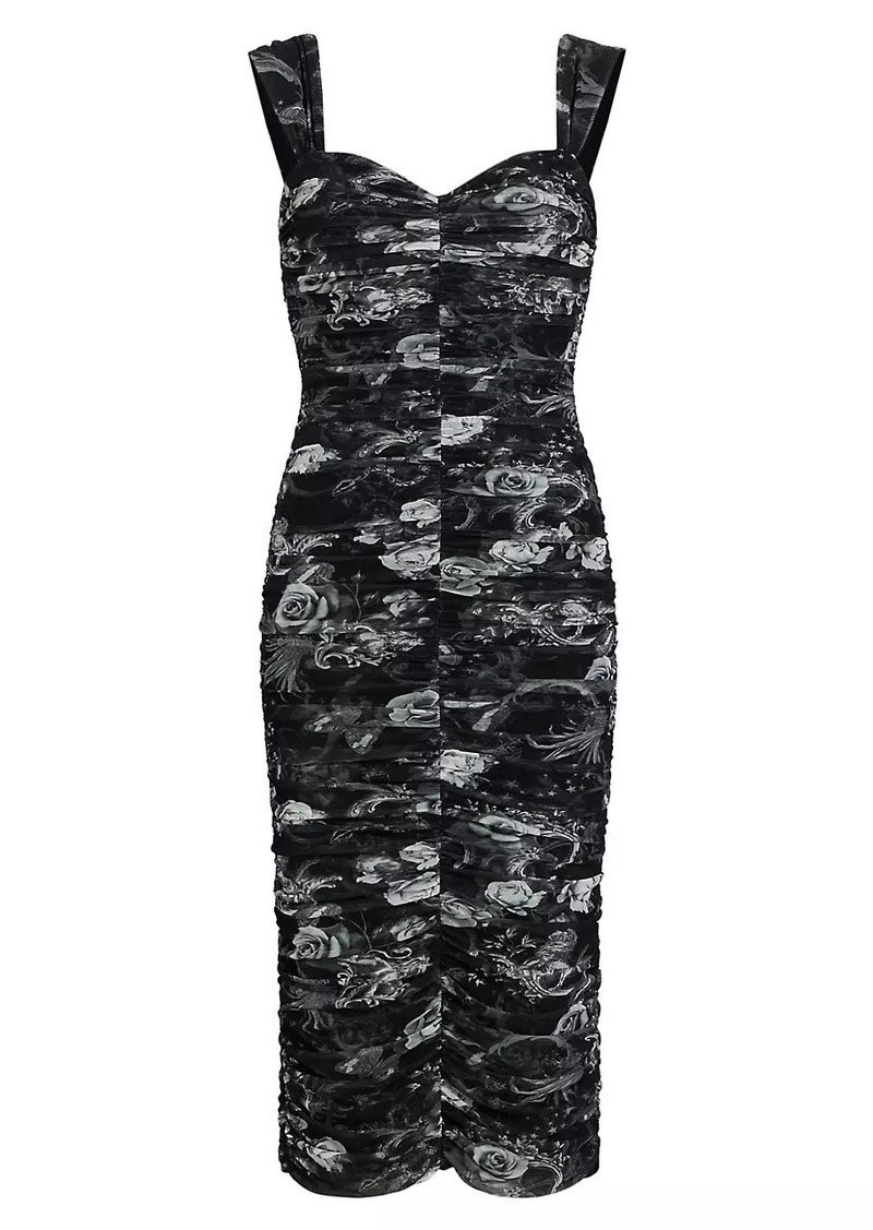 L'Agence Winslow Floral Ruched Sleeveless Midi-Dress