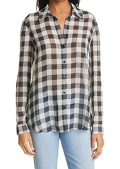 L'AGENCE Argo Buffalo Plaid Textured Button-Up Blouse in Black/Ecru at Nordstrom