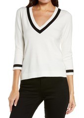 L'AGENCE Axelle Contrast Border V-Neck Sweater