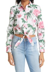 L'AGENCE Gaia Tie Front Blouse in Ivory/Pink Rosa Print at Nordstrom