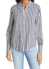 L'AGENCE Jess Stripe Button-Up Blouse in Ivory/Navy Nautical Stripe at Nordstrom