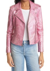 Women's L'Agence Pink Leather Moto Jacket