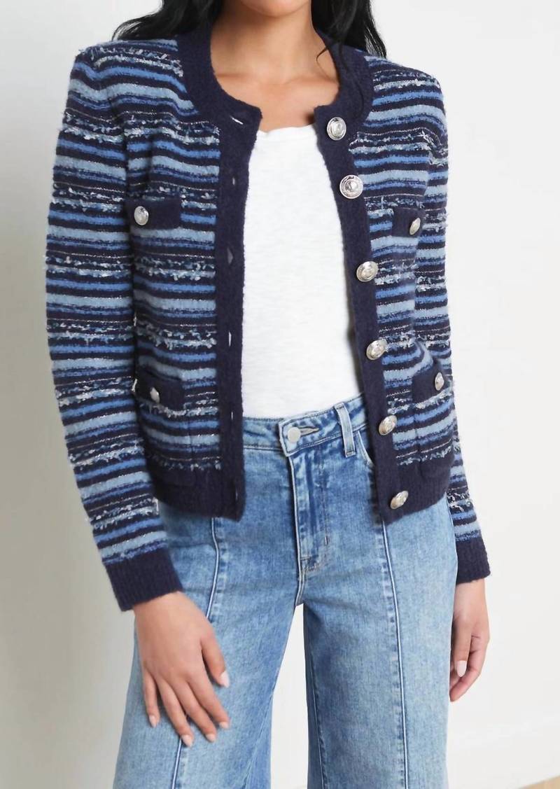 L'Agence Woodson Stripe Knit Jacket In Blue Multi