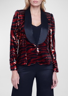 L'Agence Yuna Sequined Zebra Shawl-Collar Blazer