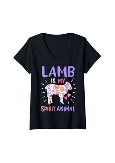 L.A.M.B. Womens Lamb Spirit Animal V-Neck T-Shirt