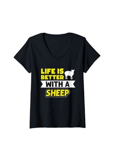 L.A.M.B. Womens Life is Better With a Sheep Ram Animal Lover V-Neck T-Shirt