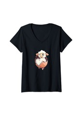 L.A.M.B. Womens Sheep in Egg Springtime Cute Cartoon Delight V-Neck T-Shirt