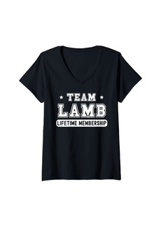 L.A.M.B. Womens Team Lamb Lifetime Membership Funny Family Last Name V-Neck T-Shirt