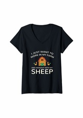 L.A.M.B. Womens Work In Farm And Hangout With Ram Farm Animals Ewe V-Neck T-Shirt