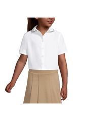 Lands' End Big Girls School Uniform Piped Peter Pan Collar Broadcloth Shirt - White/rich red