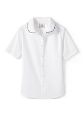 Lands' End Big Girls School Uniform Piped Peter Pan Collar Broadcloth Shirt - White/rich red