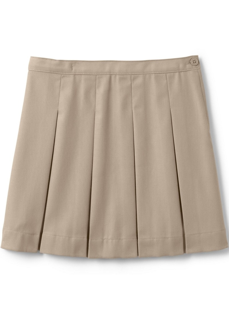 Lands' End Big Girls School Uniform Poly-Cotton Box Pleat Skirt Top of Knee - Khaki