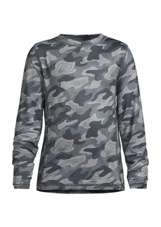 Lands' End Boys Child Thermal Base Layer Long Sleeve Underwear Thermaskin Crew Neck T-Shirt - Ultimate gray camo print