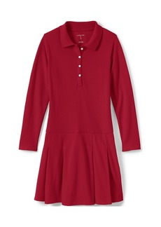 Lands' End Child Girls Long Sleeve Mesh Polo Dress at the Knee