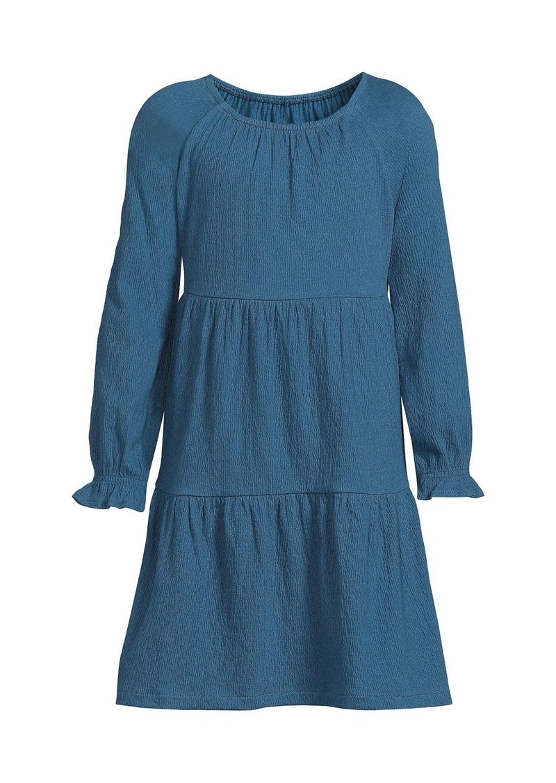 Lands' End Girls Long Sleeve Tiered Knit Dress - Evening blue