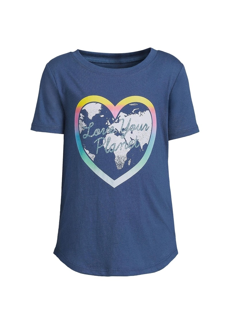 Lands' End Child Girls Short Sleeve Curved Hem Graphic Tee Shirt - Love your planet