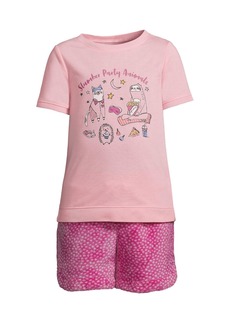 Lands' End Child Girls Short Sleeve Tee and Soft Plush Fleece Shorts Pajama Set