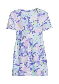 Lands' End Girls Short Sleeve Tunic Top - Lavender daisies