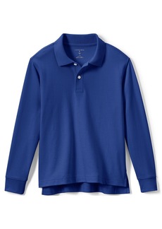 Lands' End Girls School Uniform Long Sleeve Interlock Polo Shirt - Cobalt
